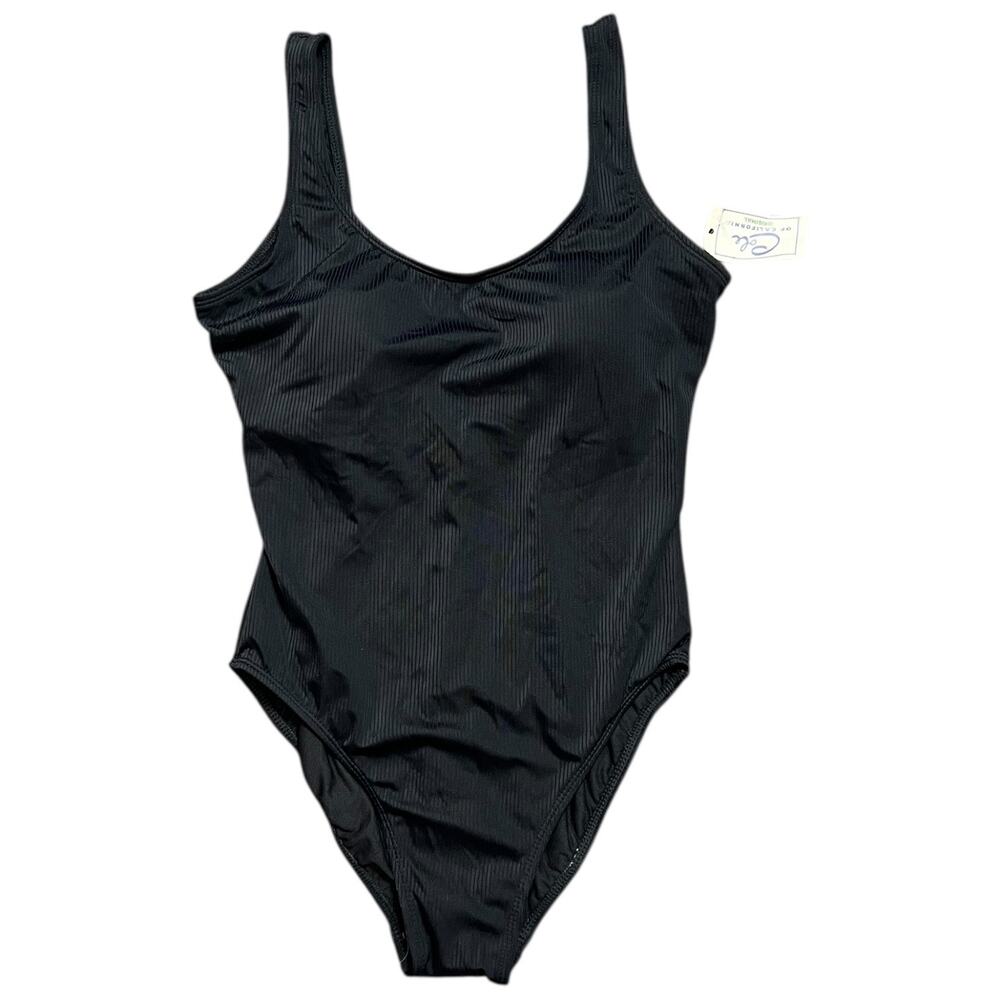 Cole of California Classic Black One Piece Ribbed Swimsuit - M